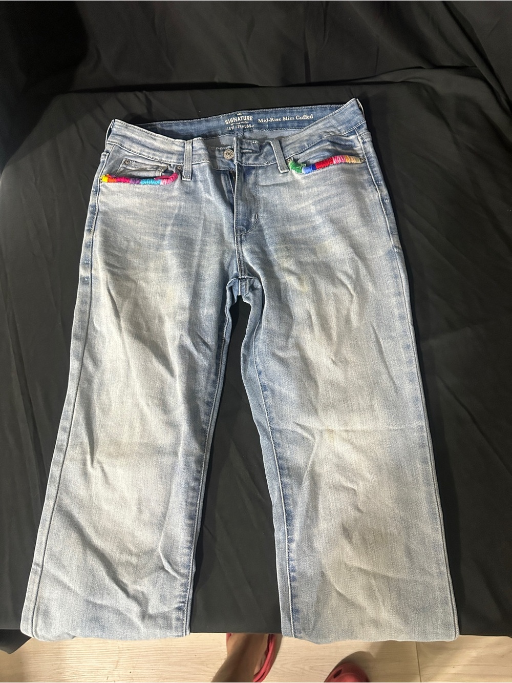 Women's Mid-Rise Slim Straight Jeans with Colorful Pocket Trim-Levi size 8-#627